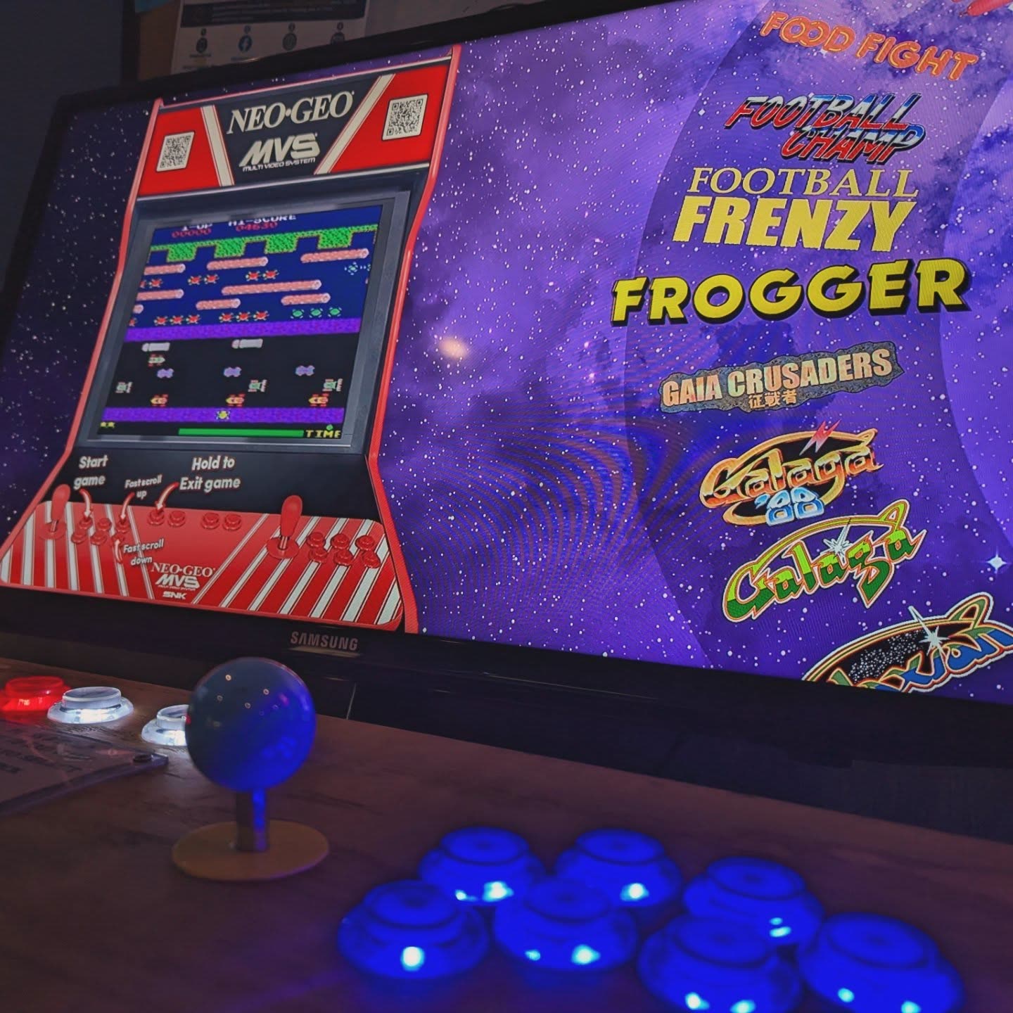 NEO-GEO arcade cabinet running Frogger